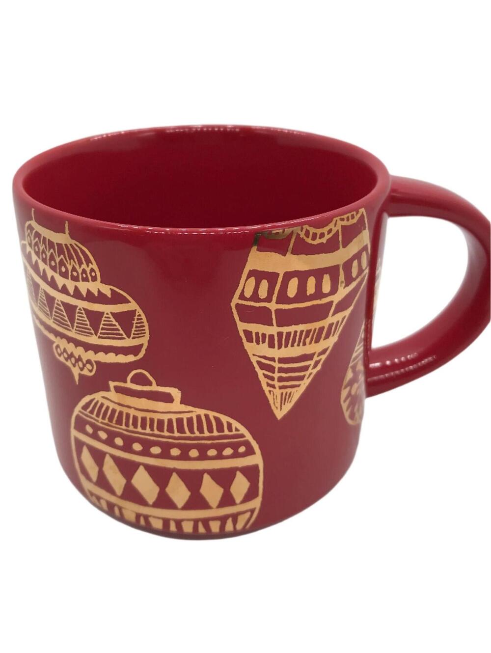 2015 Starbucks 14 oz Red Christmas Ornament Pattern Ceramic Coffee Mug